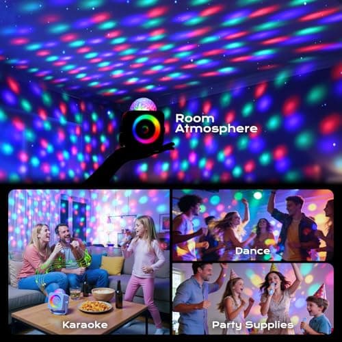 Disco Light Kids Karaoke Microphone: Boys Birthday Gifts Toys for 4 5 6 7 8 9 10 11 12 Year Old LED Lights Stand Bluetooth Karaoke Machine Portable Bluetooth Speaker with 2 Wireless Microphone Family - Thumbnail 3
