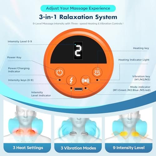 2026 Neck Massager 4-in-1 with Deep Tissue 3D Kneading & Soothing Heat - Portable Cordless Pillow for Cervical Traction,Shoulder and Back Relief,9 Intensity Levels with Type-C Charge For Home Office - Thumbnail 3