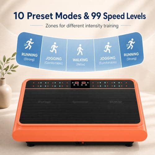Natini Vibration Plate Exercise Machine - Whole Body Vibration Platform Machine with Pilates Bar Resistance Bands for Home Fitness Training Equipment & Weight Loss (Orange) - Thumbnail 3
