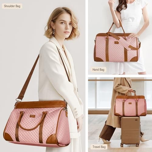 Tonyeee Convertible Garment Duffel Bags for Travel, Carry On Garment Bag with Shoe Compartment, 3 in 1 Foldable Suit Duffle Bag for Women, Jenni Bag for Hanging Clothes, Pink (1Pcs Set) - Thumbnail 2