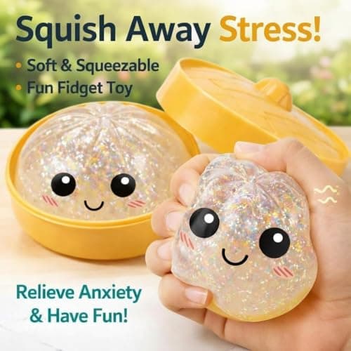 Dumpling Squishy Toy, Dumpling Squishy Mystery Box, Easter Basket Stuffers, Squeeze Dough Ball Stress Relief Hand Toys with Food Steamer Stretchy Desk Toys - Thumbnail 2