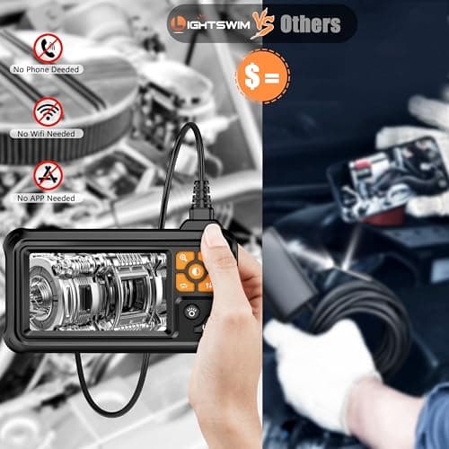 Industrial HD Digital Borescope, Lightswim 1080P 4.3" IPS Endoscope Inspection Camera with Handheld IP67 Waterproof Snake Sewer with 8 LED Lights 16.5ft Semi-Rigid Cable - Thumbnail 2