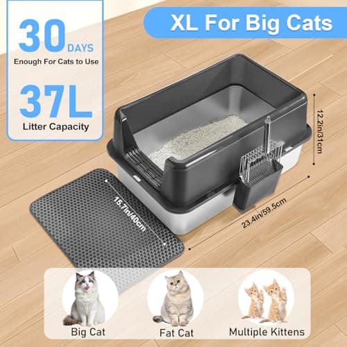Marchul 2 Pack Stainless Steel Cat Litter Box with Litter Scoop Holder, XL Litter Boxes with Metal Scoop, Litter Mat, Easy to Clean for Indoor Big Cats,High Sides, Multicat Home,Anti-Urine Leakage - Thumbnail 5