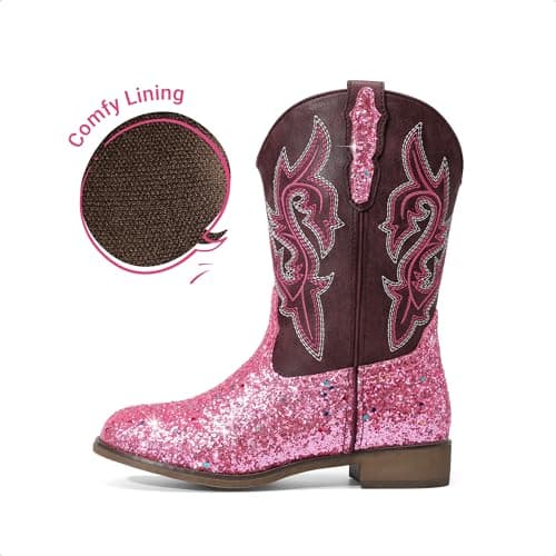 DREAM PAIRS Girls Cowgirl Boots Glitter Toddler Cowboy Boots Child Mid Calf Riding Shoes Party Birthday Dress Up for Toddler/Little/Big Kid,Size 9 Toddler,Pink,SKMB26002K - Thumbnail 6
