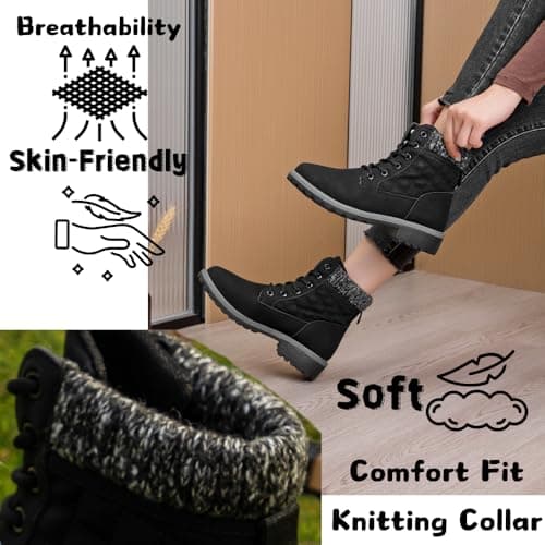 sofysofy Women Work Hiking Boot - Hike Ankle Outdoor Non Slip Construction Lightweight Waterproof Comfortable Black White - Thumbnail 2