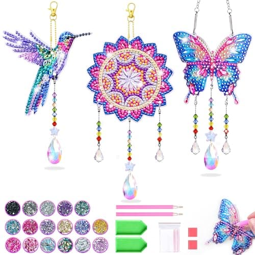 Crafts for Girls 8-12, Diamond Art Kits for Girls Ages 10-12, 3 PCS Diamond Art, DIY Suncatchers & Wind Chime Kits for Kids, Great Arts & Crafts Birthday Gift, Pretty Home/Garden/Backpack décor - Image 1