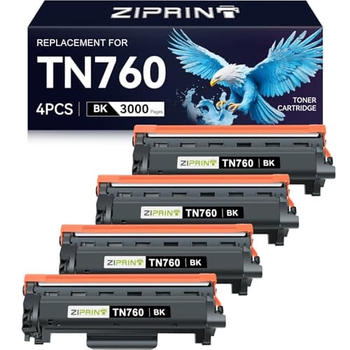 ZIPRINT TN760 Toner Cartridges Compatible Replacement for Brother TN760 TN-730 TN730 for MFC-L2710DW MFC-L2750DW DCP-L2550DW HL-L2350DW HL-L2395DW HL-L2370DW (Black, 4 Pack) - Image 1