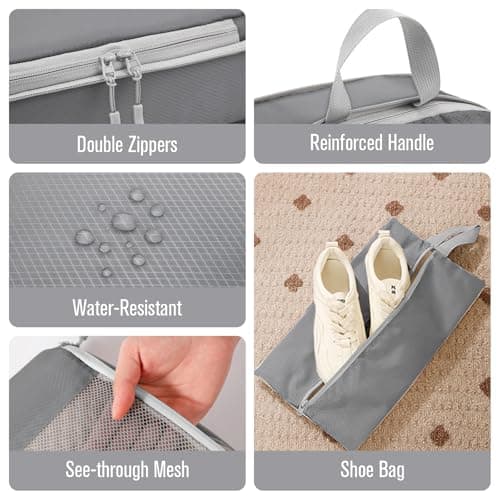 WOOMADA Compression Packing Cubes for Suitcases Travel Essentials 6 Set Rectangle Mesh Expandable Travel Bags Organizer for Luggage(Light Grey) - Thumbnail 6