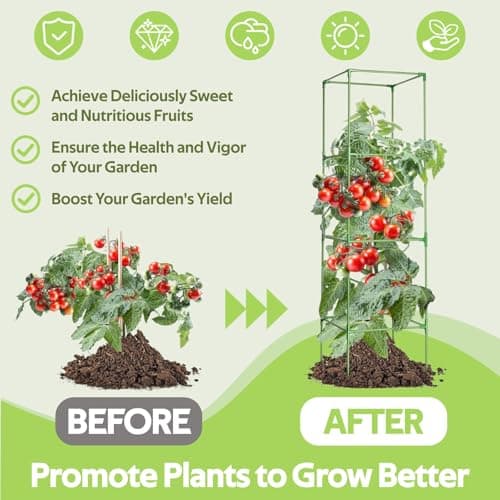 Jesosia 3 Pack Tomato Cages with 17 Gallon Grow Bags - 48 Inch Square Plant Support Trellis Tomato Planter Pots Kit - Garden Stakes for Vertical Climbing Plants Vegetable Flower Fruit Outdoor Indoor - Thumbnail 4