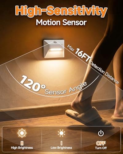 DANCINGBOAR 3 Pack Motion Sensor Stair Lights Indoor, 2200mAh Rechargeable Night Light with Magnetic Mount, Hallway Lights, Stick-On Lights for Stairs Hallway Bedroom Bathroom Closet Cabinet (White) - Thumbnail 5