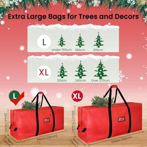 Christmas Tree Storage Bag 7.5 Ft, Durable Heavy Duty Tree Bags for Storage with Reinforced Handles, Waterproof Christmas Tree Storage Box, Dual Zippers, Wide Opening Red - Thumbnail 3