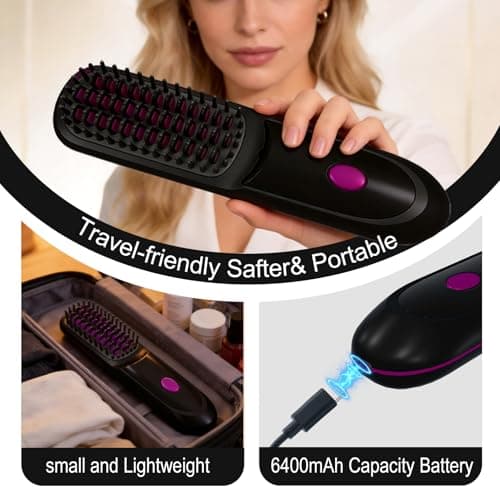 Go Brush Pro 2026, Portable Straightener Brushs for Travel, with LCD Temperature Display, Fast Heating Cordless Mini Hair Brushs (Black) - Thumbnail 5
