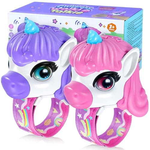 Vvinca Walkie Talkies for Kids 2 Pack, Unicorn Gifts for 3 4 5 6 7 8 Year Old Girl, Anti-Loss Wrist Watch Toys for Toddlers, Long Range Camping Gear and Outdoor Birthday Present (Pink and Purple) - Image 1