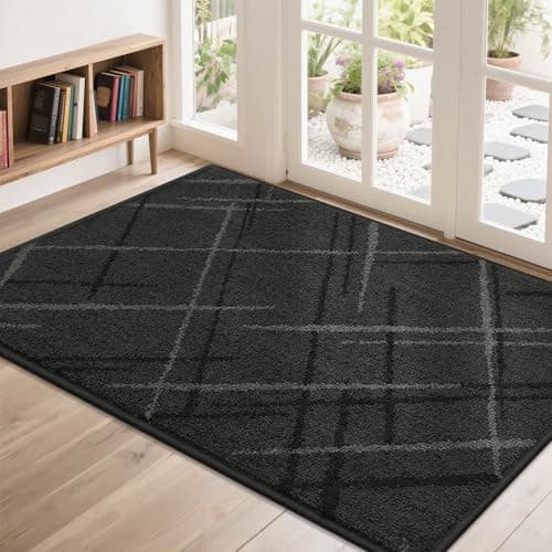 COSY HOMEER Front Door Mat Low Profile Non-Slip Doormat for Entryway, Absorbent Dirt Trapper Washable Entrance Mat, Sturdy Polyester Doormats (48"x32", Dark Gray) - Image 1