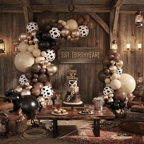 JOYFLOAT Western Cowboy Brown Balloon Garland Arch Kit, Neutral Gold Dusty White Cow Print Balloons for Western Baby Shower Decorations Birthday Farm Wild West Cowgirl Party Decoration - Thumbnail 3