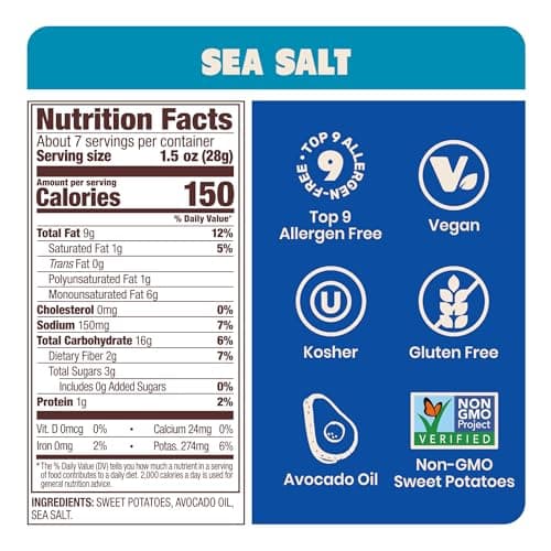 Jackson’s Potato Classic Kettle Chips with Sea Salt (1.5oz, Pack of 10) - Made with Premium Avocado Oil - Allergen-friendly, Gluten Free, Peanut Free, Vegan, Kosher - Shark Tank Product - Thumbnail 2