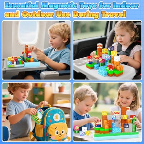 Minecftoy Mini Magnetic Blocks Toddler Travel Essentials Toys with Case Set, Kids Games Montessori Preschool Education Sensory Toys for 3-8 Year Old Boys Girls Christmas Birthday Gifts - Thumbnail 5
