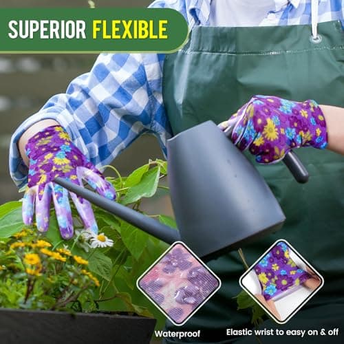 Nimalpal 6 Pairs Gardening Gloves for Women - Breathable Rubber Coated Garden Gloves, Multi-purposes Gardening Gloves with Super Grip, Thorn Proof and Cut Resistant Outdoor (6 Colors) - Thumbnail 5