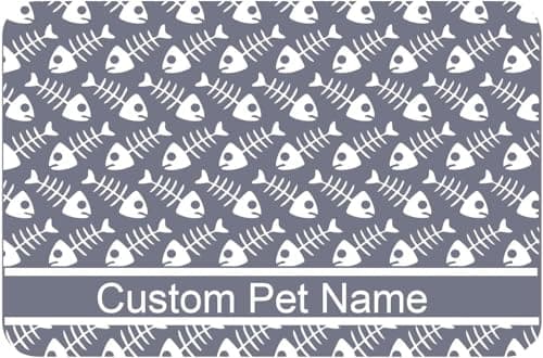 Personalized Dog Cat Food Mat PU Non-Slip at The Bottom Dog Bowl Mat Dog Mat for Food and Water Custom Pet Dog Food Mats for Floors Waterproof (Fish Bone)