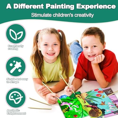 BAOXUE Scratch Art for Kids, Black Rainbow Scratch Off Art Paper Set,Bug Crafts Kits Supplies,Toddlers Activity Party Games, Art Gifts for Girls Boys,Stocking Stuffers for Kids - Thumbnail 4