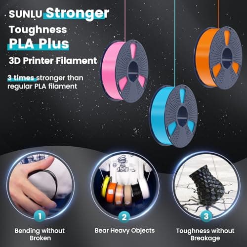 SUNLU PLA Plus Filament 1.75mm Black 1KG, Neatly Wound 3D Printer Filament 1.75mm, PLA+ 1000g, Dimensional Accuracy +/- 0.02 mm, Fit Most FDM 3D Printers, 1kg Spool (2.2lbs), Black - Thumbnail 3