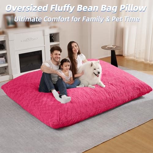 HABUTWAY 4 in 1 Bean Bag Chair, Giant Memory Foam Filling Bean Bag Sofa, Adult Bean Bag Chair, Machine Washable Faux Fur Cover, Bean Bag for Adult (Rose Red) - Thumbnail 5