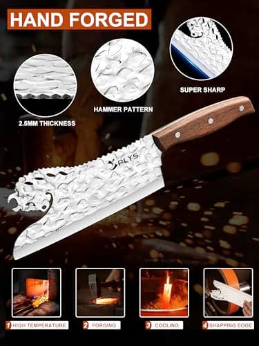 Plys Professional Chef Knife, 8" Meat Cleaver Wooden Handle, Premium Stainless Steel Kitchen Knife for Slicing, Dicing, Chopping Christmas Gift - Thumbnail 4
