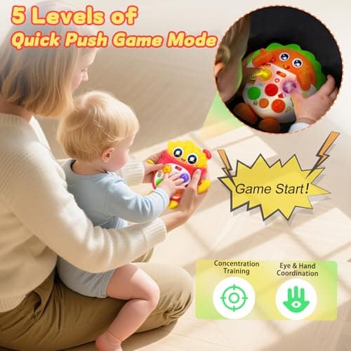 MPQMPQ Musical Toys for Toddlers 1-3, Baby Musical Toys with Music & Sound Effects & 5 Level Quick Push Game, Interactive Light up Baby Toy with Flashing, Birthday Gift for Boy Girl 1 2 3 Year Old - Thumbnail 3