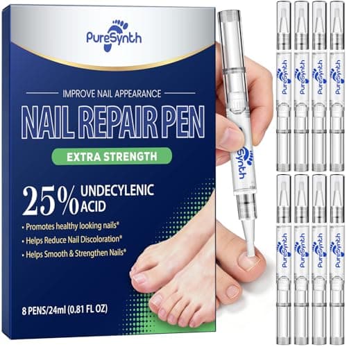 Extra Strength Nail Fungus Repair Pen (OTC Maximum Strength), 25% Undecylenic Acid + Aloe & Vitamin E, For Thick Yellow Discolored Nails, 24 mL (0.81 fl oz) Total, 8-Pack,Designed in USA (White) - Image 1
