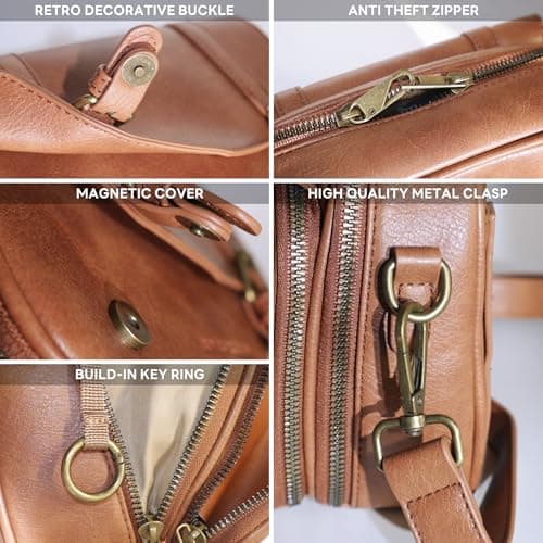 buyborgood Women‘s Anti Theft RFID Blocking Small Vegan Leather Crossbody Bag Travel Purse With Built In Wallet Messenger Bag, Vintage Light Brown - Thumbnail 6