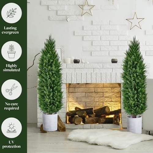 Artificial Cedar Topiary Trees, Set of 2 Lifelike Faux Pruned Cypress with Heavy-Duty Planters – UV-Resistant Outdoor Artificial Shrubs for Indoor/Outdoor Decor (40 Inches) - Thumbnail 3