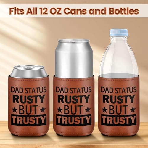 Leather Can Cooler for Men, Gifts for Dad from Daughter Son for Fathers Day Bottle Can Drink Sleeve Holder 12Oz Dad Gifts, Funny Dad Birthday Gifts Cooler for Cans - Thumbnail 3