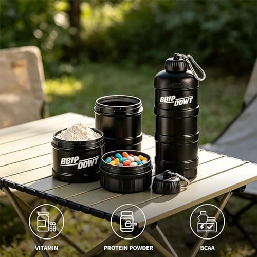 BBIPDDWT 3-Layer Protein Powder Container With Funnels Stand, Black - Thumbnail 5