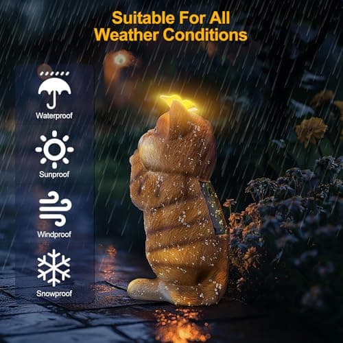 NEBRYX Solar Garden Decor Outdoor Statues Cat - Lawn Decor Statue for Patio, Balcony, Yard Ornament - Unique Gifts for Housewarming, Birthday, Christmas (Yellow) - Thumbnail 3