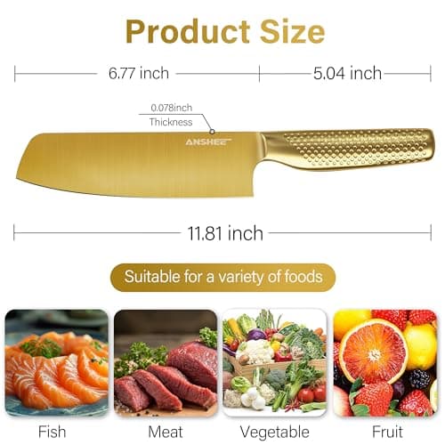 ANSHEE 7 Inch Japanese Santoku Knife High Carbon Stainless Steel Gold-Colored ProfessionalChef Knife,Multipurpose Kitchen Blade Ultra Sharp with Sheath/Gift Box for Meat,Veggies,Fruits Home&Restaurant - Thumbnail 3