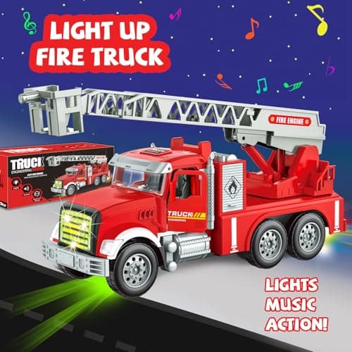 Toddler Boy Toys, Fire Trucks for Toddlers 3-5, Lights Music Toy Cars with 1 Rotating Extend Ladder, Firetrucks with 2 Opening Doors, Baby Toys for 3 4 5 6 Year Old Boy, Kids Christmas Birthday Gift - Thumbnail 2