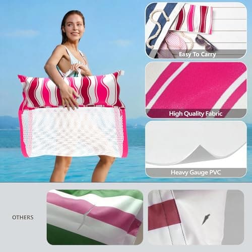 Jasonwell Inflatable Pool Floats Adult - Fabric Pool Hammock Floaties Water Hammock Lake Beach Floating Lounger Chair Swimming Pool Noodles Mesh Party Floaty Toys Fun for Adults Heavy Duty (Rose) - Thumbnail 6