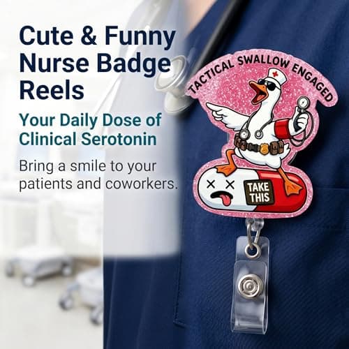 Retractable Badge Reel with Alligator Clip, Heavy Duty, Cute Funny ID Name Tag Holder for Nurses, Doctors, Teachers, and Office (Pink-Take This) - Thumbnail 2