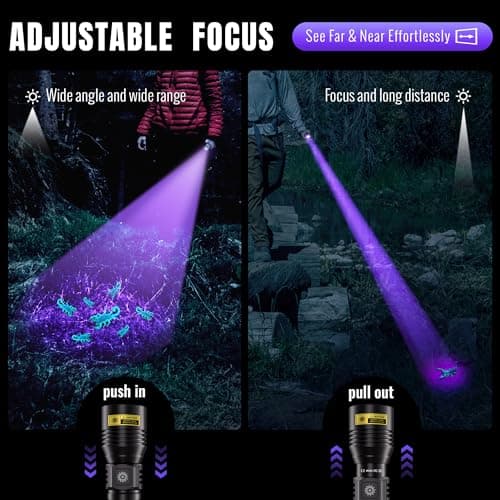 UV Flashlight 365nm & 395nm Dual Black Light, Powerful USB Rechargeable Ultraviolet LED Blacklight Woods Lamp, Focusable Portable Detector for Pet Urine Stains, Uranium Glass, Resin Curing(2 Pack - Thumbnail 5