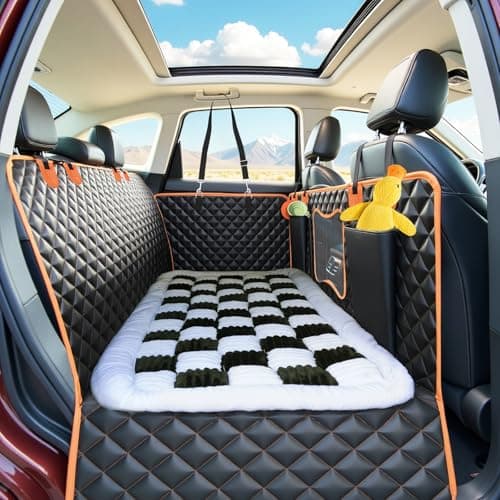 Backseat Pet Bed Mat, Fit for Backseat Extenders,Plaid Dog Bed for Car Back Seat,Non-Slip Travel Pet Pad for Car, SUV, Truck, Couch Cover, Washable Backseat Cushion(Black and White,24.8" x 54") - Image 1