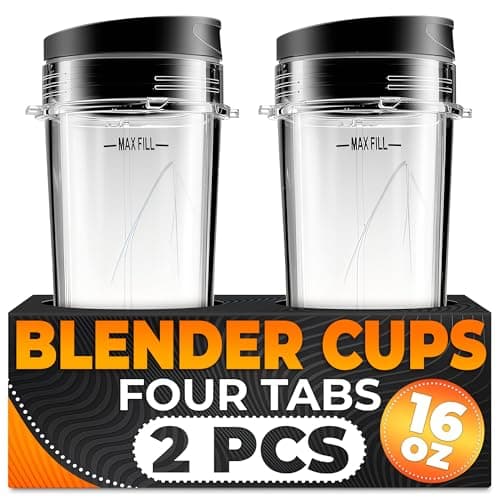 2Pcs Single Serve Blender Cup with Lid - 16 Oz Cup Blender for Smoothies Ninja Blender Cups Replacement - 4 Tabs Single Serving Blender Bottle Lid For Bl770 Bl780 Bl660 Bl740 Nutri Ninja Blenders - Image 1