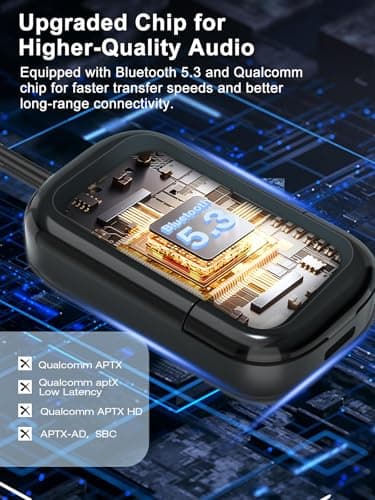 Airplane Bluetooth Wireless Adapter with Qualcomm AptX Adaptive Support 2 Headphones AirPods - 3.5mm AUX Jack Airline Bluetooth Audio Transmitter for Travel Flight TV PC Gym - Thumbnail 6