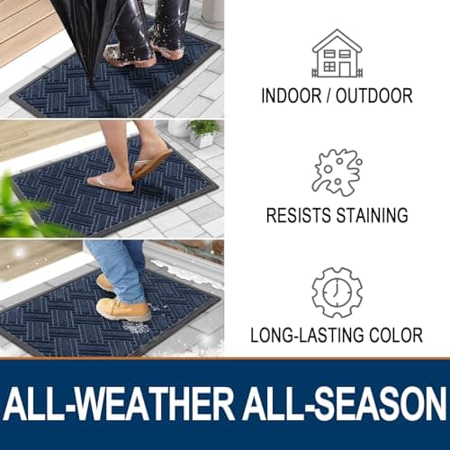 OLANLY Indoor Outdoor Mat, Sturdy Natural Rubber Floor Mat, Non Slip Low Profile Waterproof Doormat, and Stain Front Door Mats, Easy Clean Patio Entrance Mat, 48''x32'', Navy - Thumbnail 4