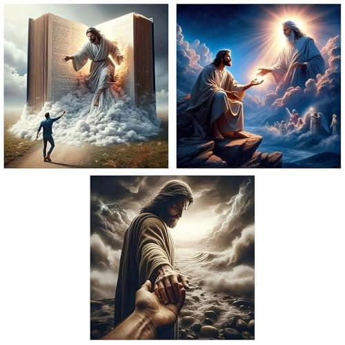 Zythron 3PCS Diamond Art Kits for Adults Jesus Diamond Painting Religion Diamonds Art DIY 5D Full Drill Gem Art Jesus Christ Painting Kit for Home Wall Decor Gifts 12x12 in - Image 1