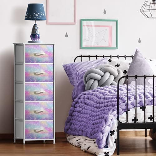 Sorbus Kids Dresser with 5 Drawers - Storage Chest Organizer Nightstand - Steel Frame, Wood Top, Tie-Dye Fabric Bins for Clothes - Wide Furniture for Bedroom, Hallway, Nursery, Closet, & Apartment - Thumbnail 2