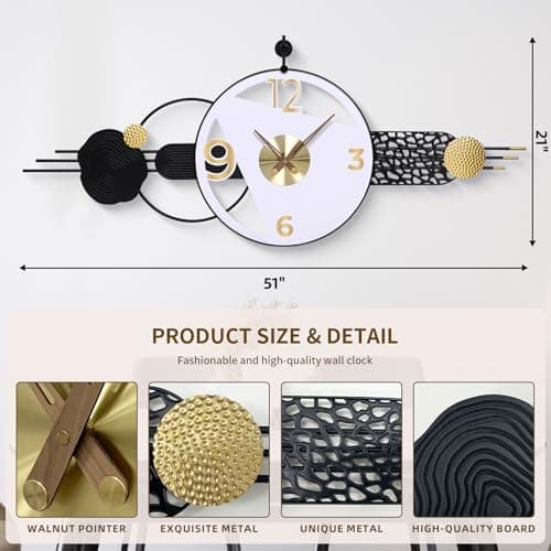 AXAORIRA 51x21 Inch Large Modern Wall Clocks for Living Room Decor, Silent Non-Ticking Battery Operated Quartz Analog Clock for Bedroom, Hallway, Home Office & Entryway, Decorative Housewarming Gift - Thumbnail 2