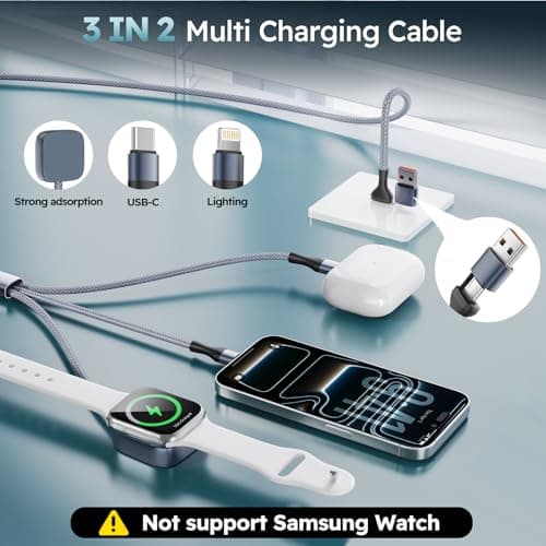 Cruise Essentials 2026, 3 in 2 Multi Charging Cable for iPhone Watch Charger/iPhone 17/IP, iWatch Charger, Travel Camping Essentials Compatible with iWatch 11-2/Ultra/iPhone 17-8,Car (5FT, White) - Thumbnail 2