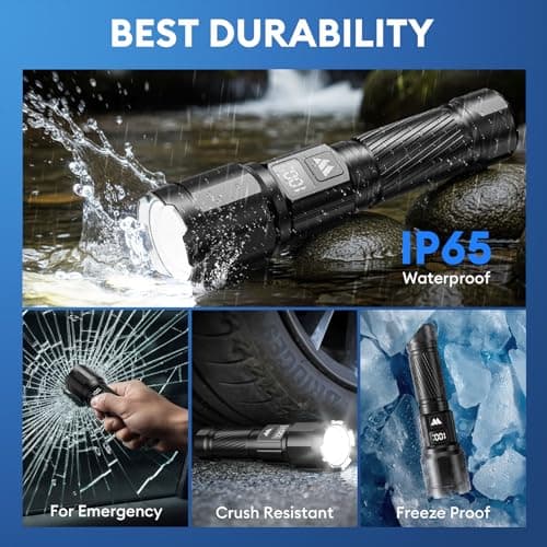 3 Pack Rechargeable Flashlights High Lumens, Super Bright LED Tactical Flashlight with LCD Power Display, Zoomable Flashlights 15H+ Runtime, IP65 Waterproof Flashlights for Home Emergency Camping - Thumbnail 6