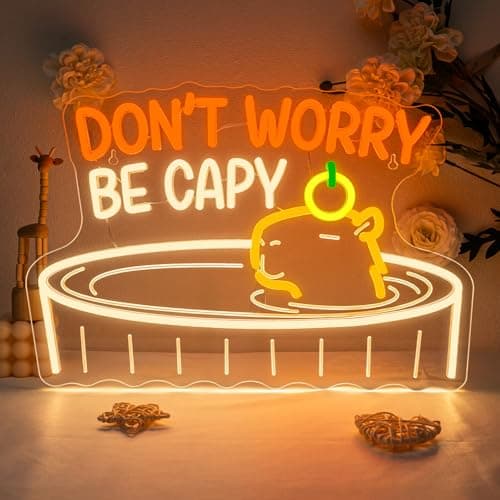 WX&YH Don't Worry Be Capy Neon Sign for Bedroom Animal Led Lights Capybara Birthday Gifts for Girls Room Bathroom Decor Capybara Neon Sign Happy Room Decor Inspirational Led Light - Image 1