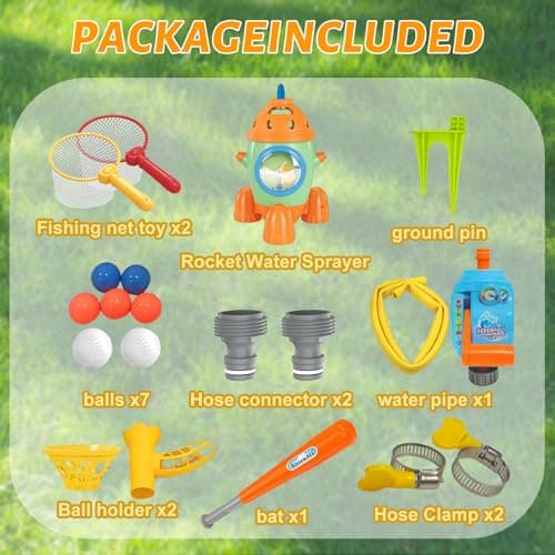 Kids Water Sprinkler Toys, Rocket-Shaped Outdoor Water Baseball Set with Bat & Multi-Ball Slide Feeder, Adjustable Water Flow & Height, Rotating Sprinkler for Backyard, Pool, Lawn Summer Fun Ages 4-8 - Thumbnail 4